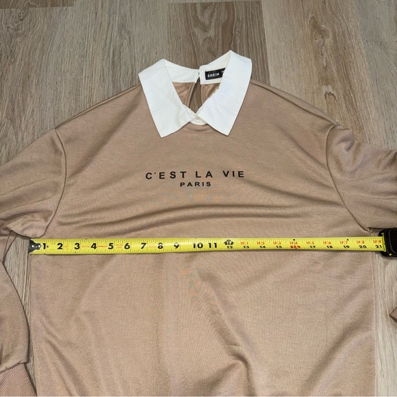 Cést La Vie Paris Tan & White Collared Long Sleeve Shirt by SHEIN - Size XS - Picture 5 of 7